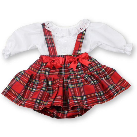 Baby Girl Red Tartan Outfit - Blouse and Jam Pants Dress -Ruff Collar