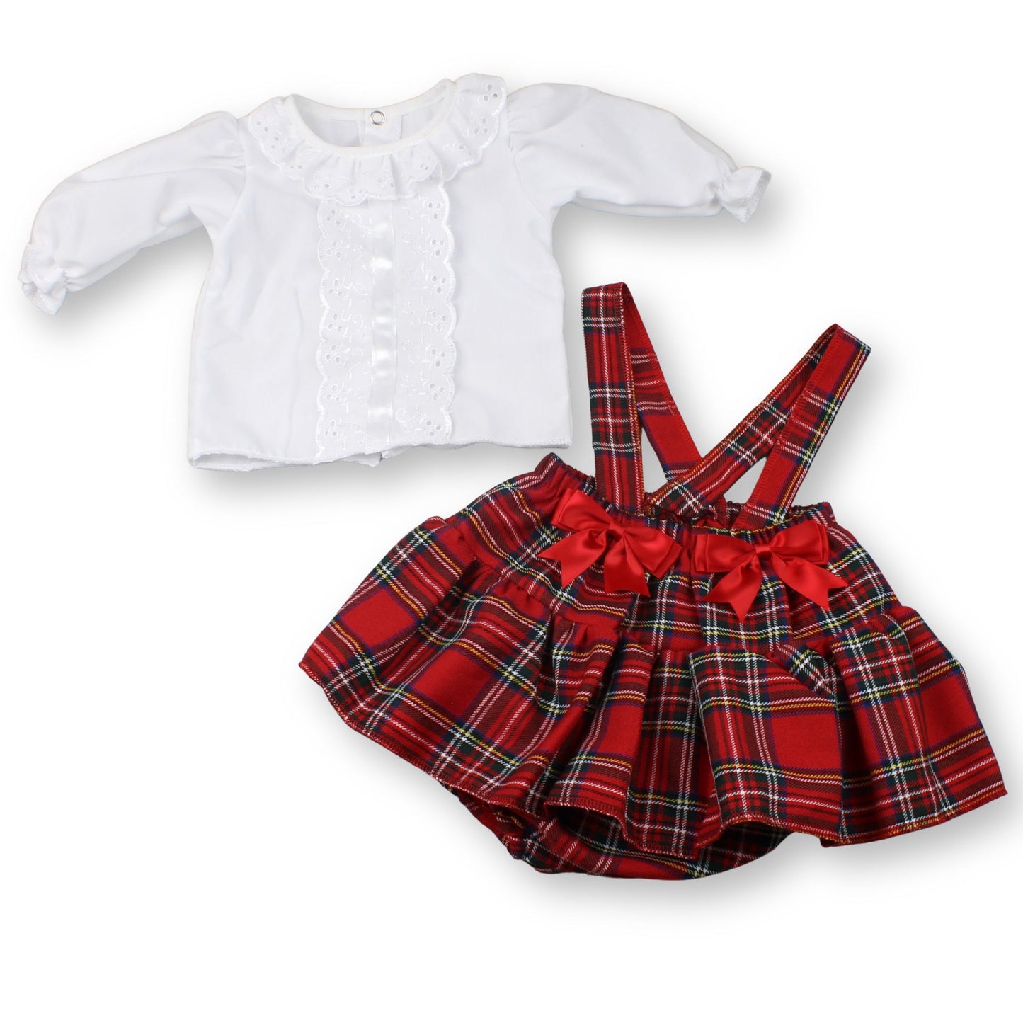 Baby Girl Red Tartan Outfit - Blouse and Jam Pants Dress -Ruff Collar