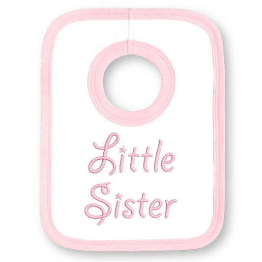 Embroidered "Little Sister" Baby Bib – 2 Colour Options