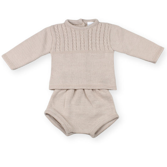 Little Nosh Beige Knitted Two-Piece Baby Set – Made in Portugal