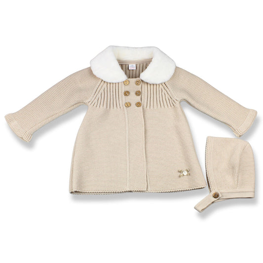 Baby Girls Beige Jacket and Bonnet