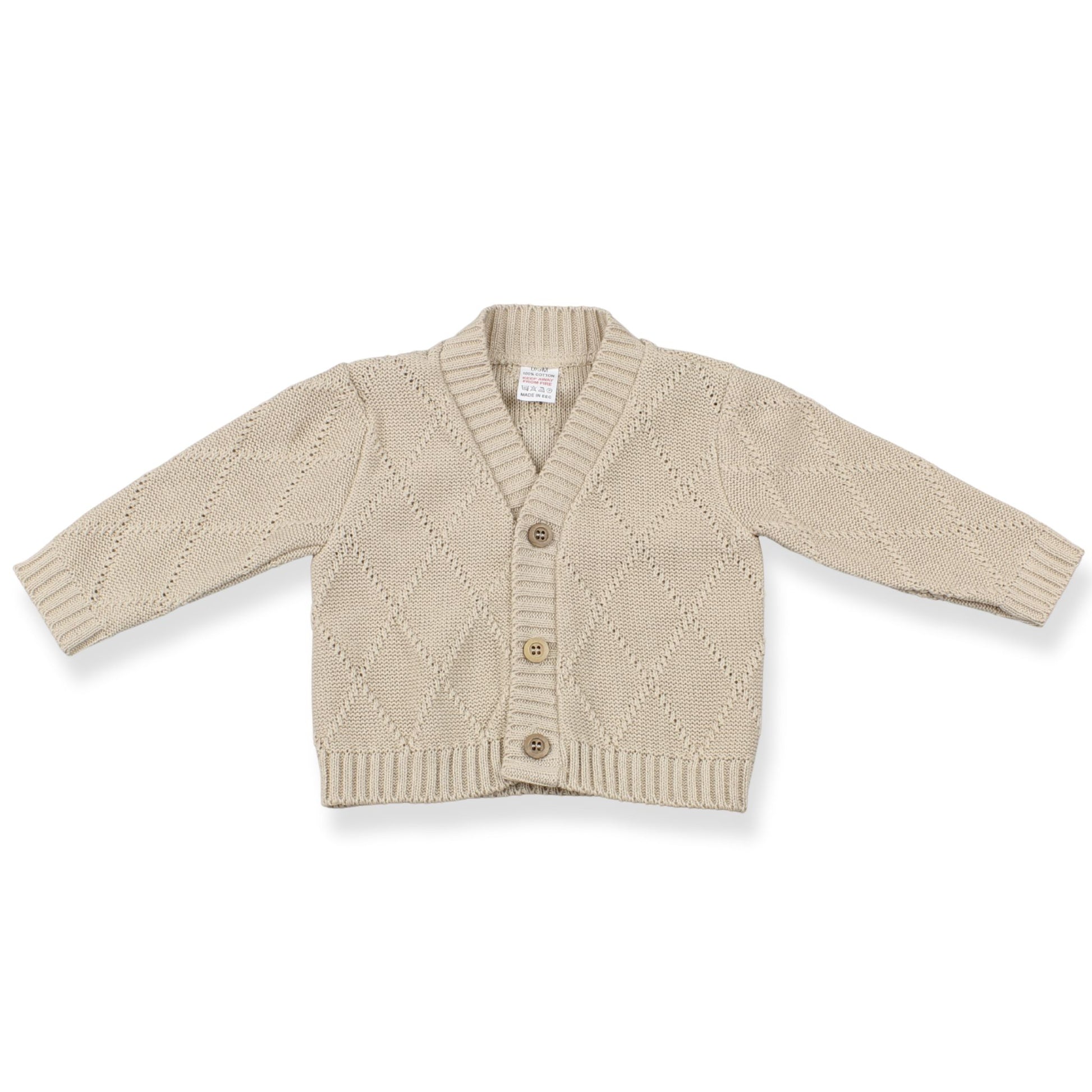 Beige baby cardigan on a white background