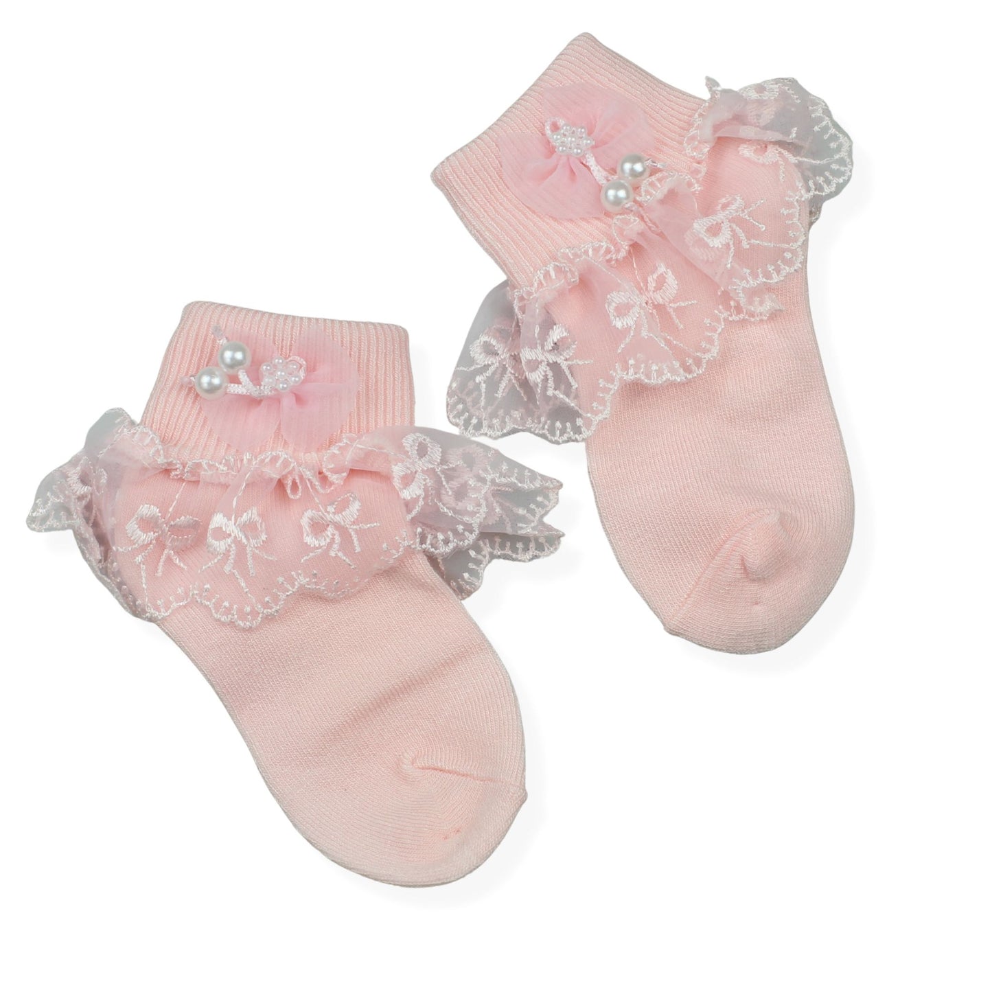 Baby Girl Fancy Lace Satin Pink  Ankle Socks