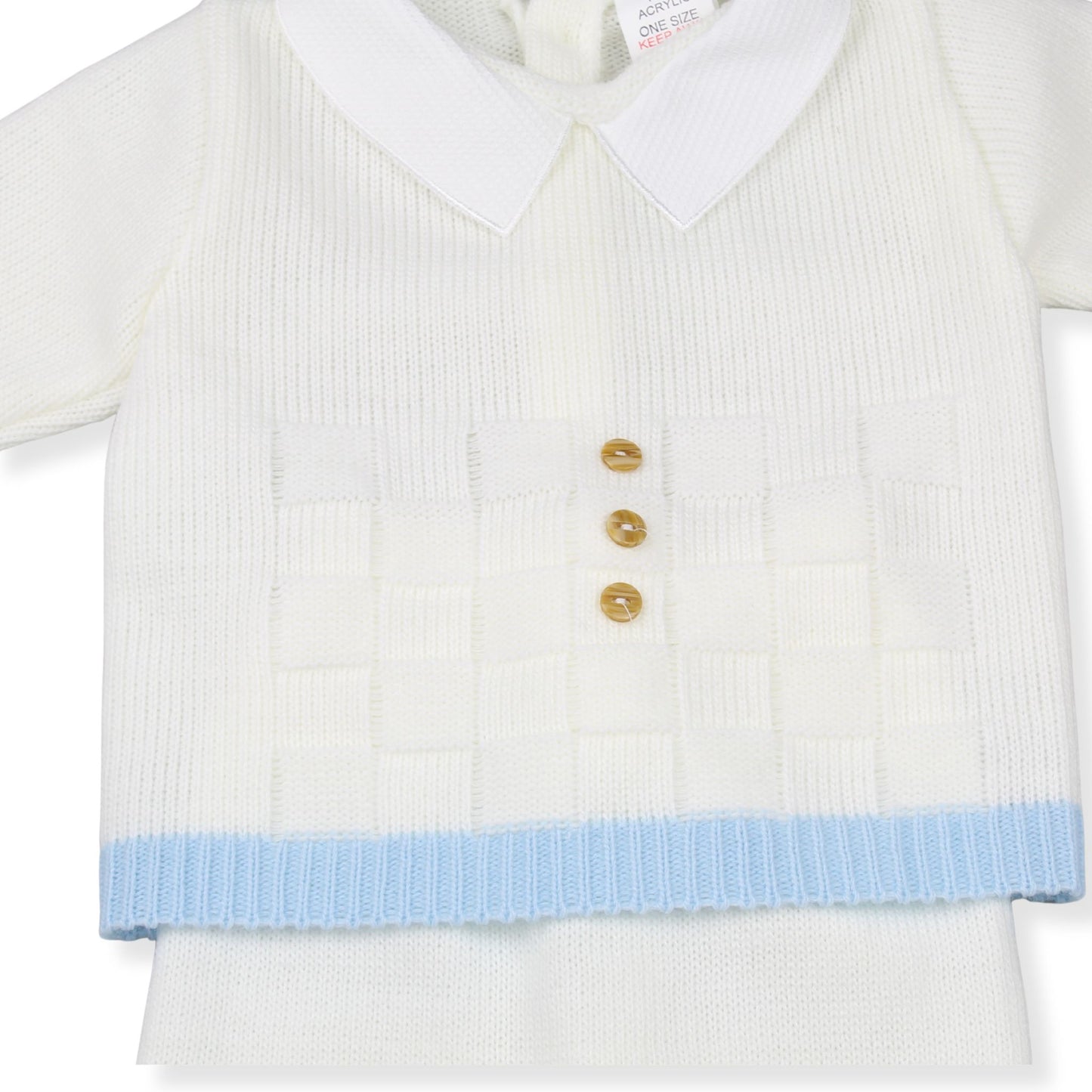 White & Blue Knitted Three-Piece Set – Made in Portugal (Newborn to 3 Months)