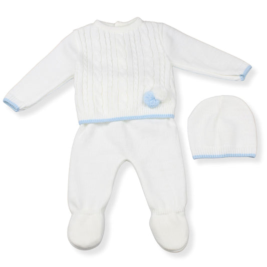 White Cable-Knit Three-Piece Set – Made in Portugal (Newborn to 3 Months)