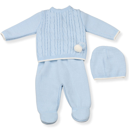 Blue Cable-Knit Baby Set | Made in Portugal | Newborn to 3 Months