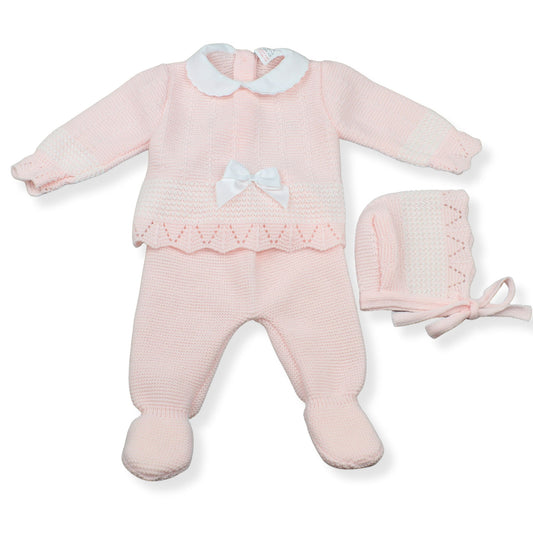 Pink Knitted Baby Girls Set | Made in Portugal | Newborn to 3 Months