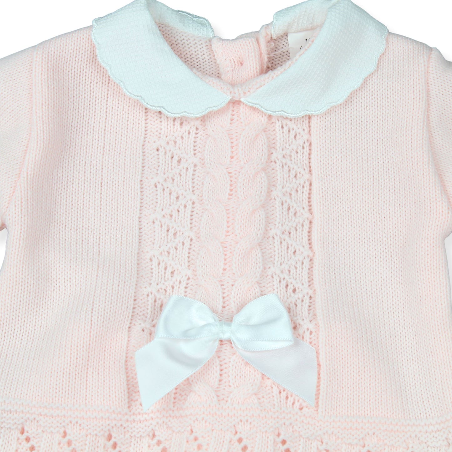 Pink and White Cable Knitted Baby Girls Set | Made in Portugal | Newborn to 3 Months