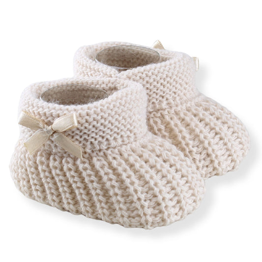 Beige Baby Booties with side bow Newborn to 6 months