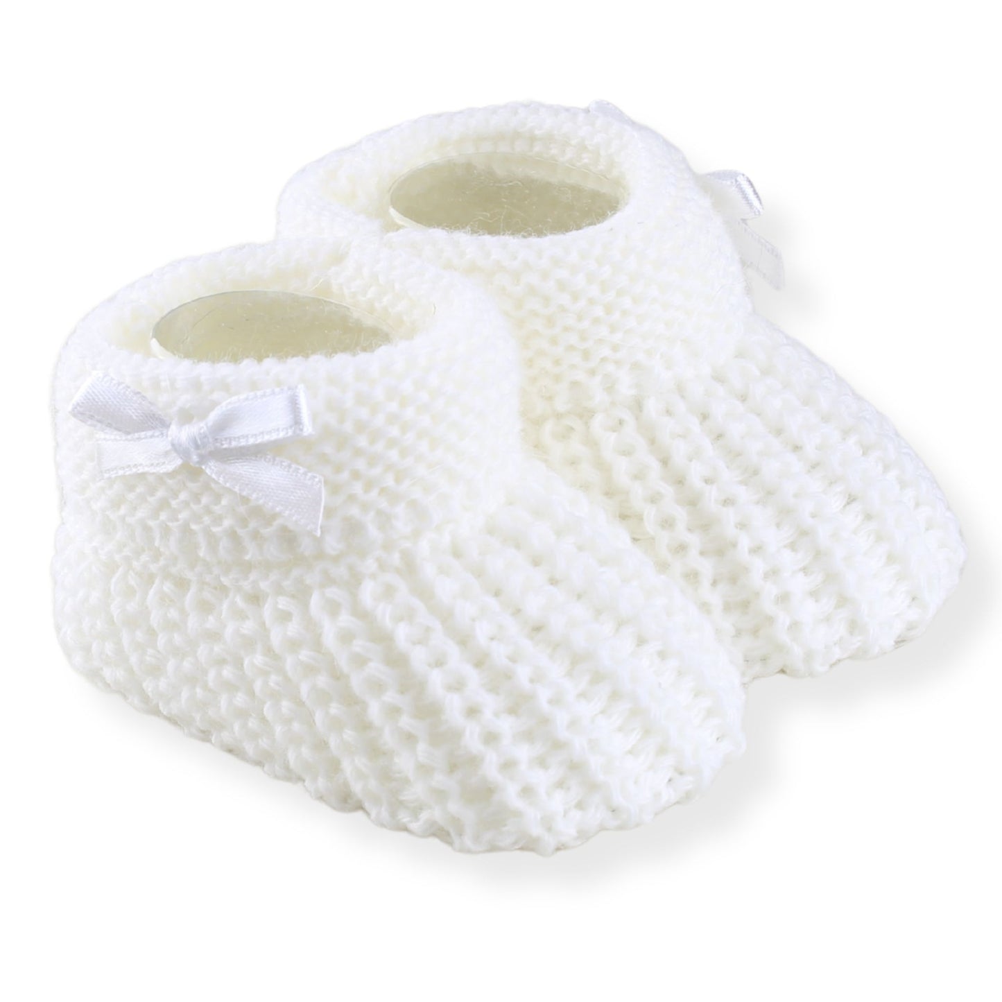 White Baby Booties with side bow Newborn to 6 months