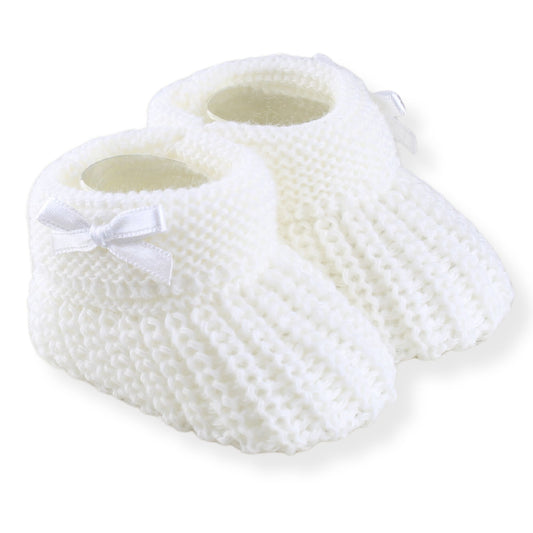 White Baby Booties with side bow Newborn to 6 months
