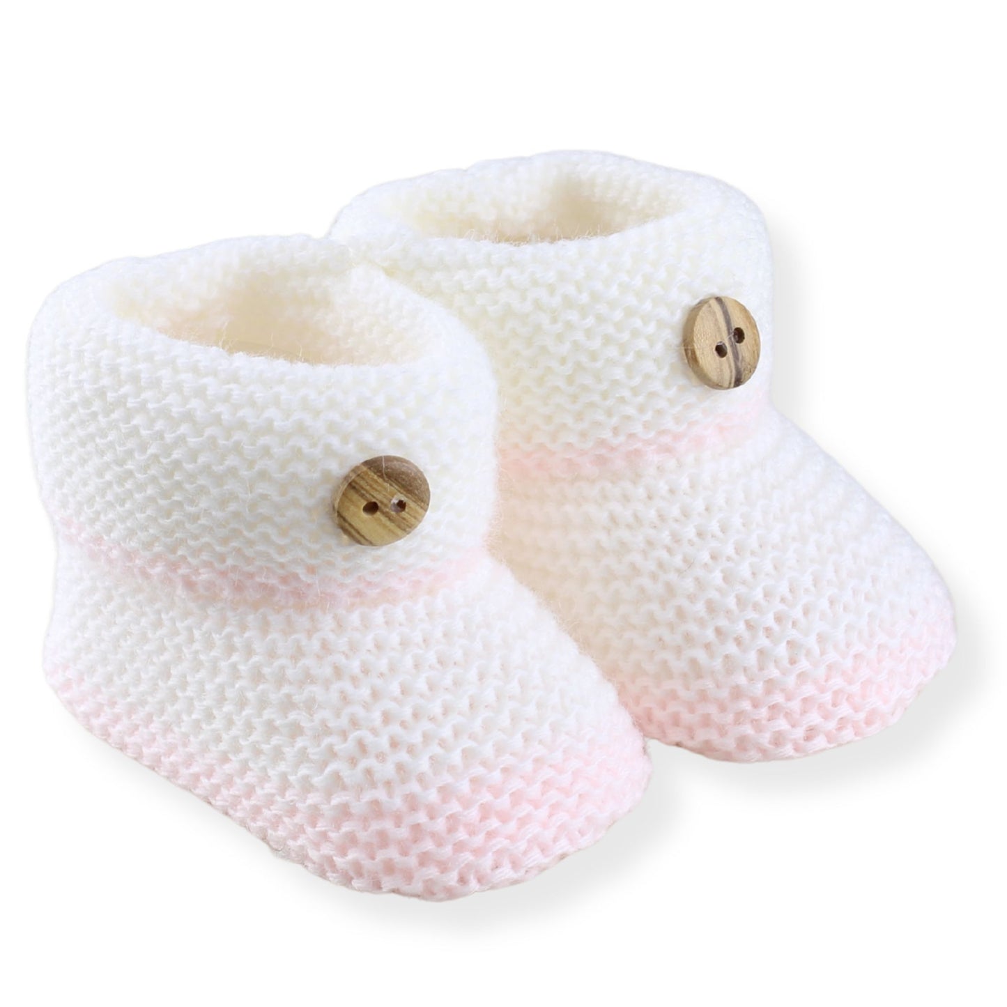 Pink/ White Baby Knitted Booties with Button - Newborn to 6 months