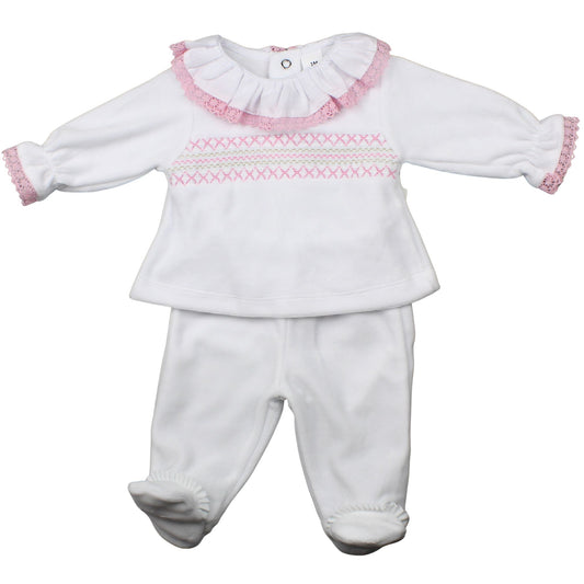 Baby Girls White/ Pink Velour Two Piece Outfit