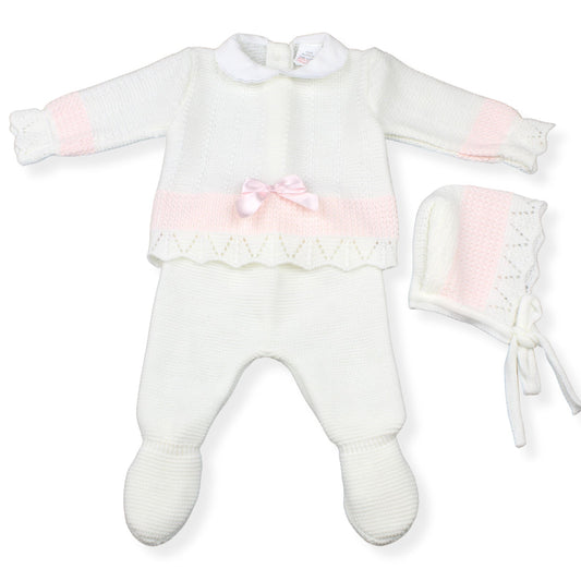 White and Pink Knitted Baby Girls Set | Made in Portugal | Newborn to 3 Months