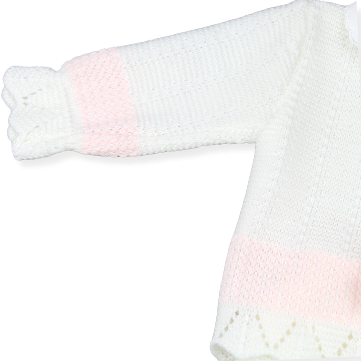 White and Pink Knitted Baby Girls Set | Made in Portugal | Newborn to 3 Months