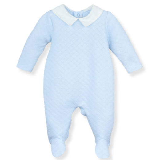 Calamaro Baby Blue Quilted Sleepsuit with Collar