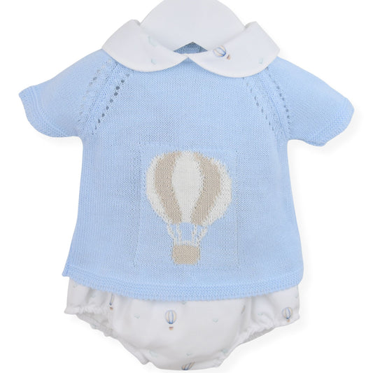 Baby boys blue knitted hot airballoon outfit