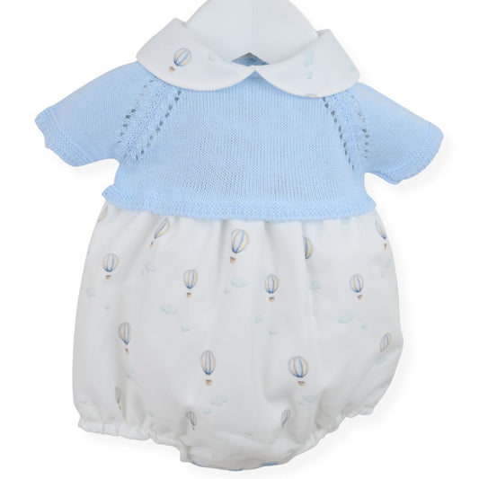 Pex baby boys blue knitted hot air balloon romper for newborn to 6 months