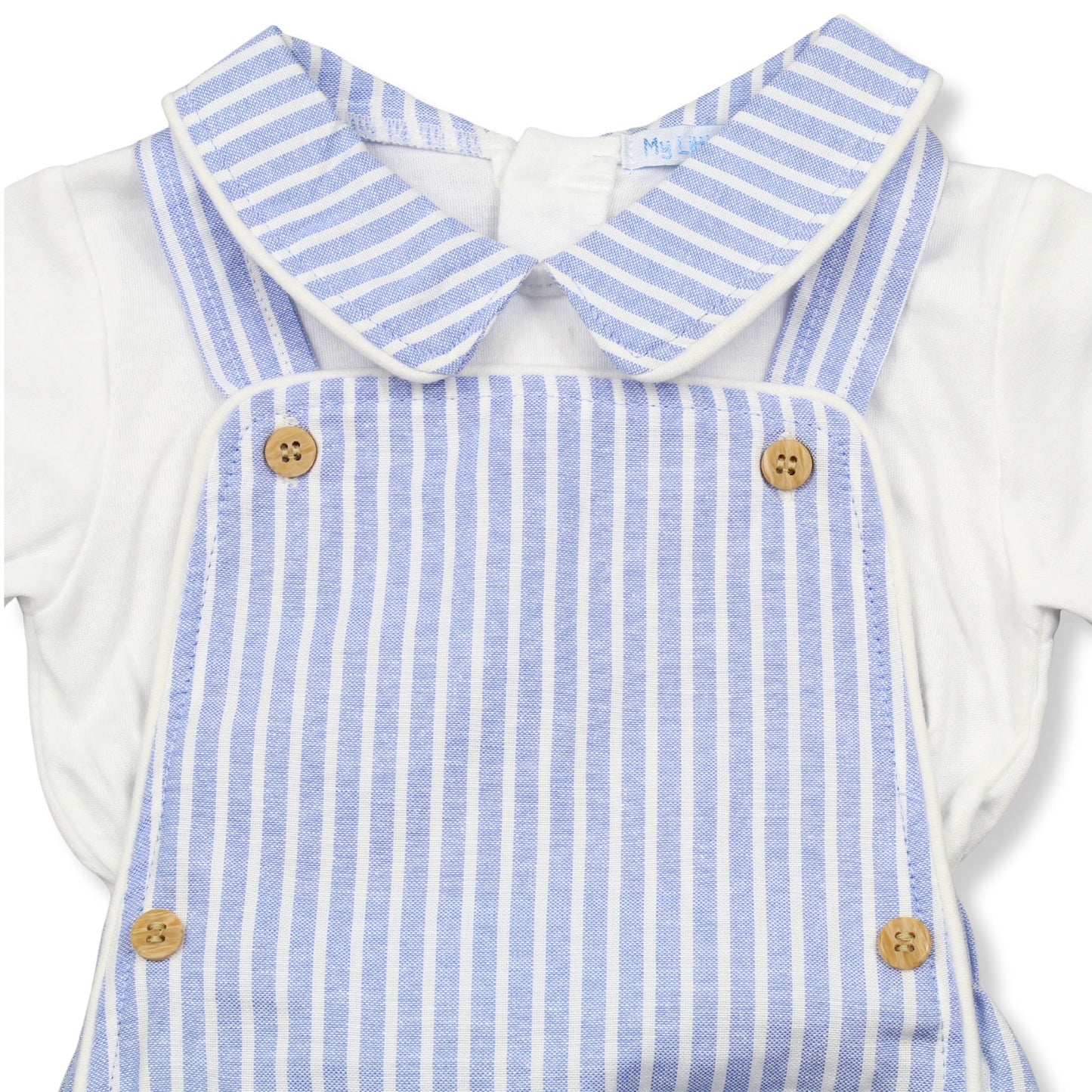 Baby Boys Blue & White Striped Dungaree Romper Set – My Little Chick