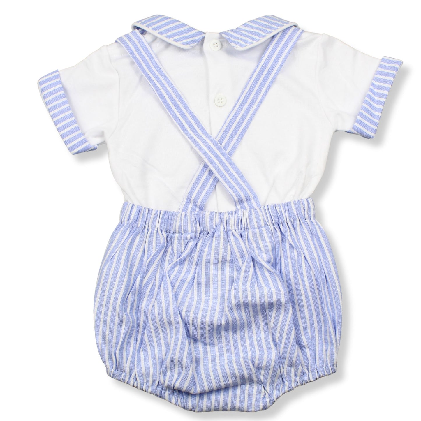 Baby Boys Blue & White Striped Dungaree Romper Set – My Little Chick