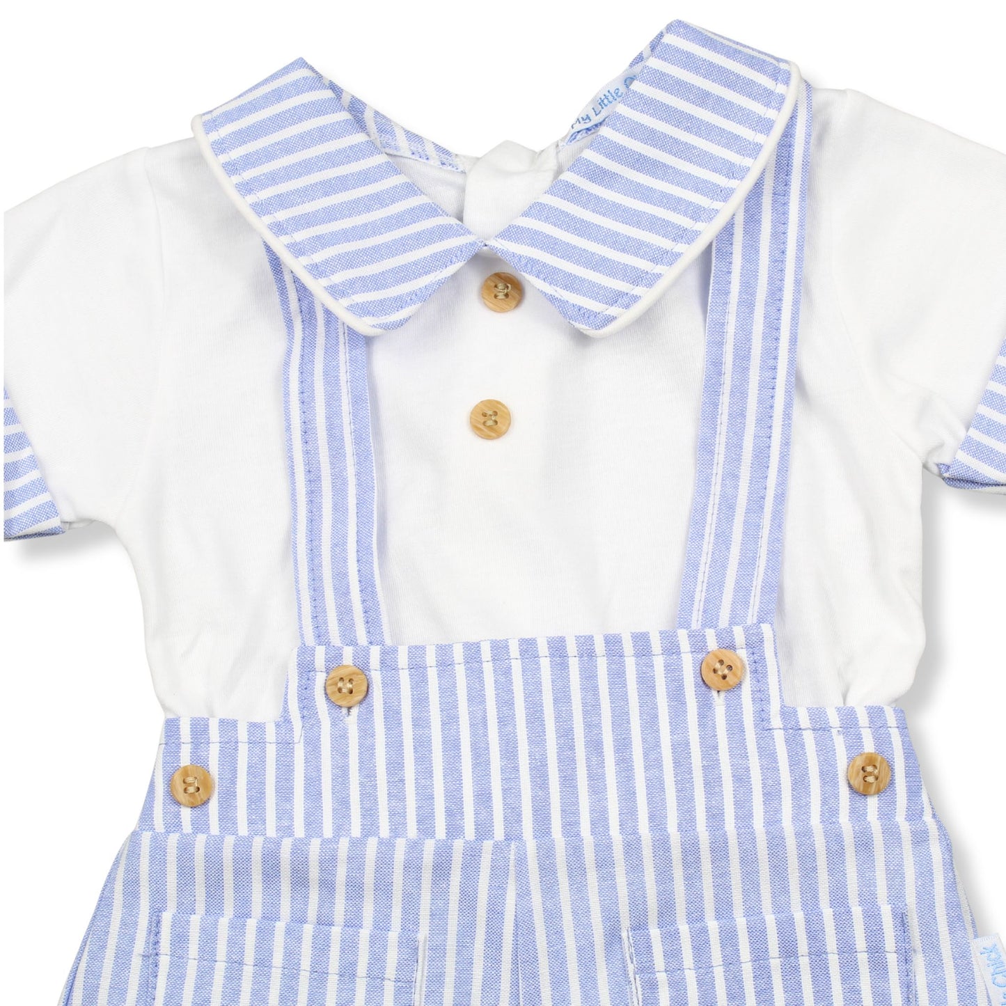 Baby Boys Blue & White Striped Short Dungaree Set – My Little Chick