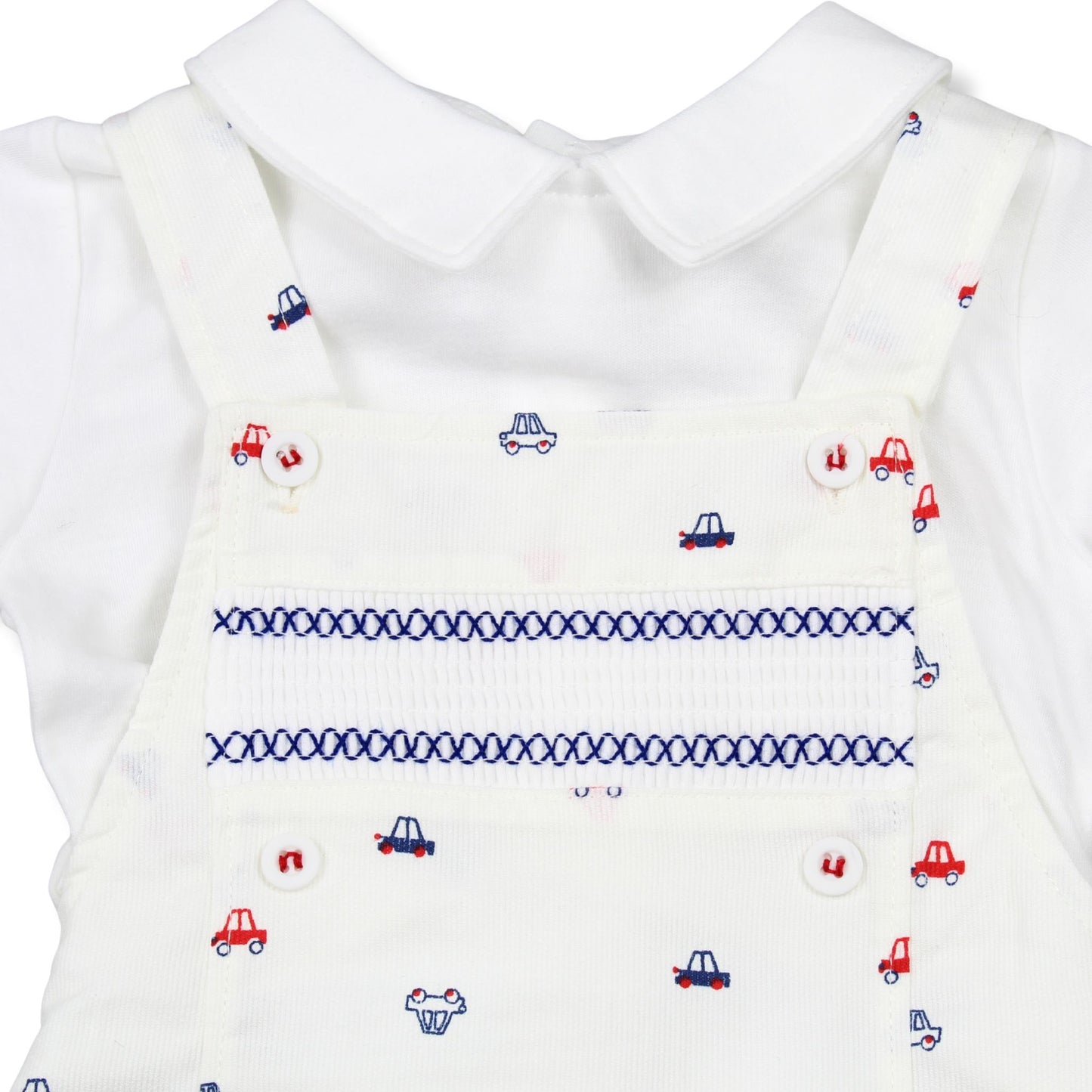 Baby Boys White Car Print Dungaree Set – My Little Chick