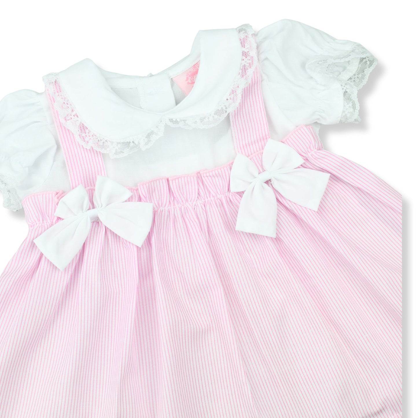 Girls Pink Stripe Dress, Knickers & Headband Set