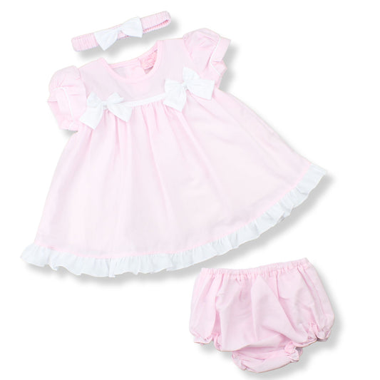 Girls Pink Dress, Knickers & Headband Outfit Set