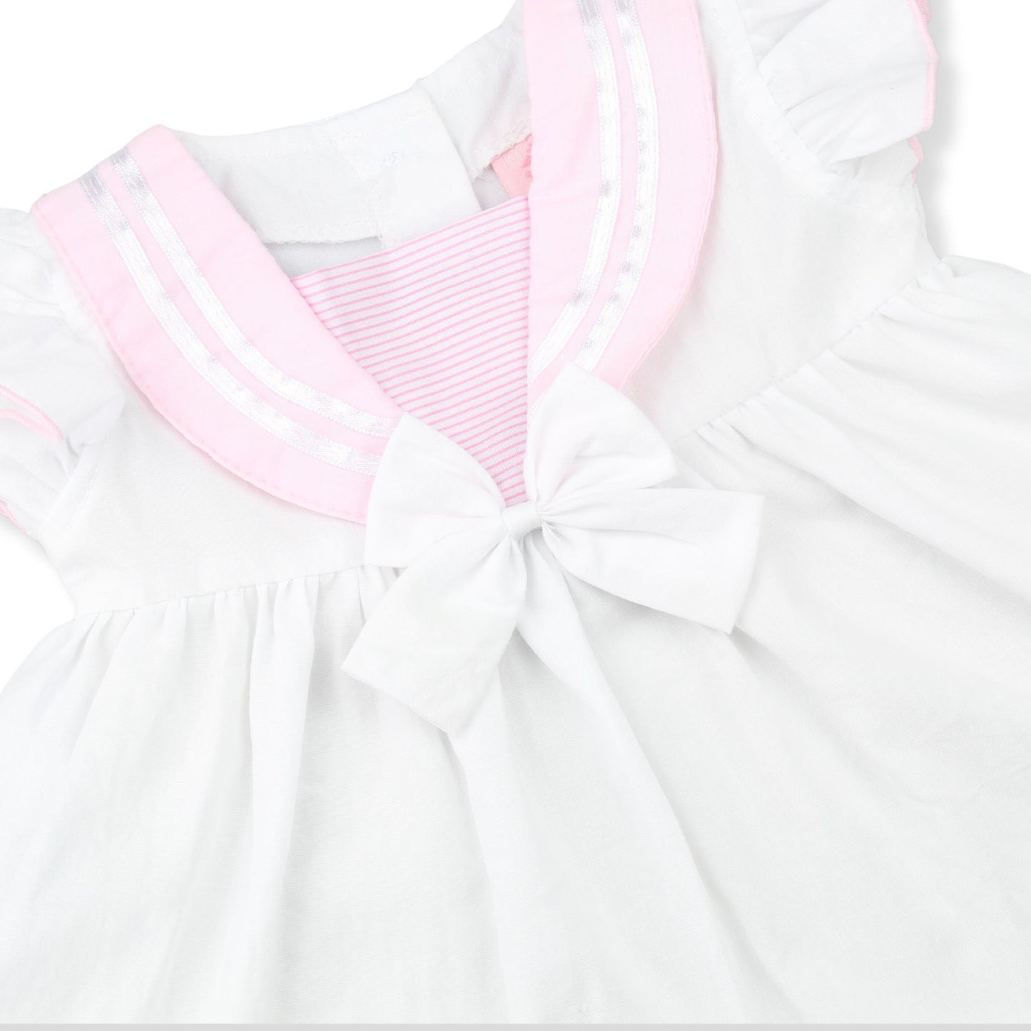 Baby Girls White & Pink Sailor Dress, Bloomers & Headband – 3 Piece Outfit