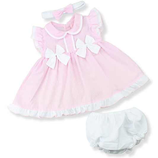 Baby Girls Pink Stripe Dress, Bloomers & Headband – 3 Piece Outfit