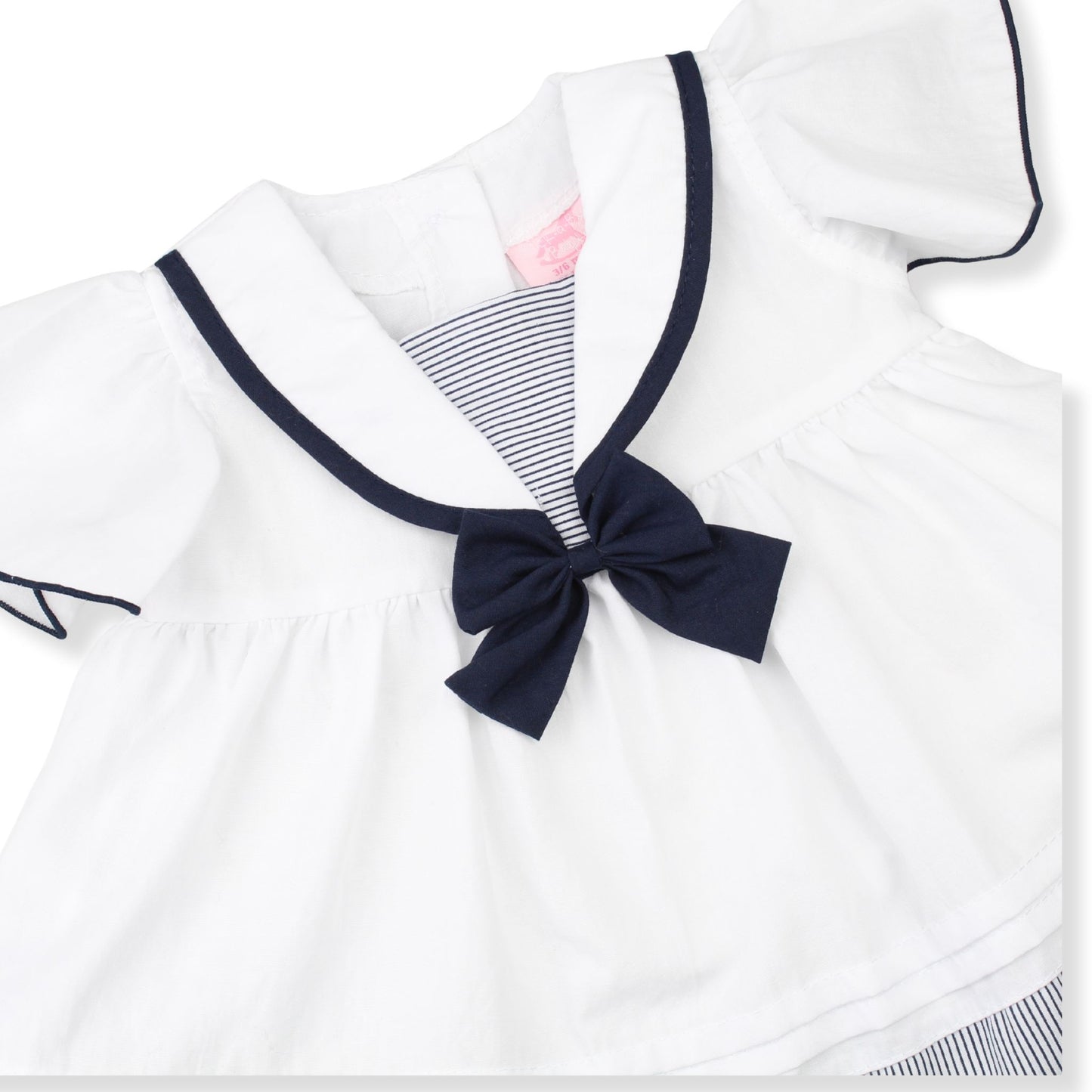 Baby Girls White & Navy Sailor Dress, Bloomers & Headband – 3 Piece Outfit