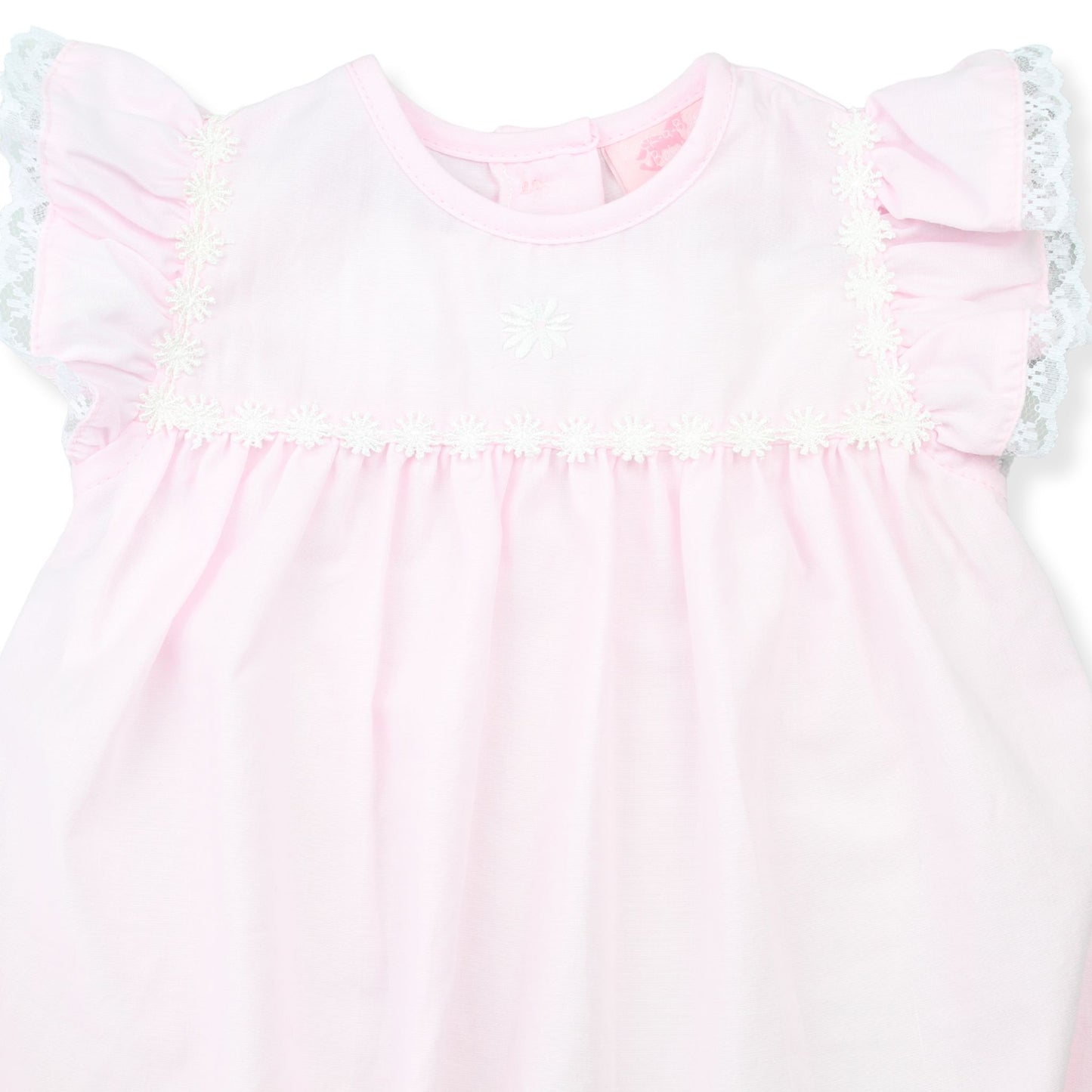 Baby Girls Pink Romper with Lace Trim