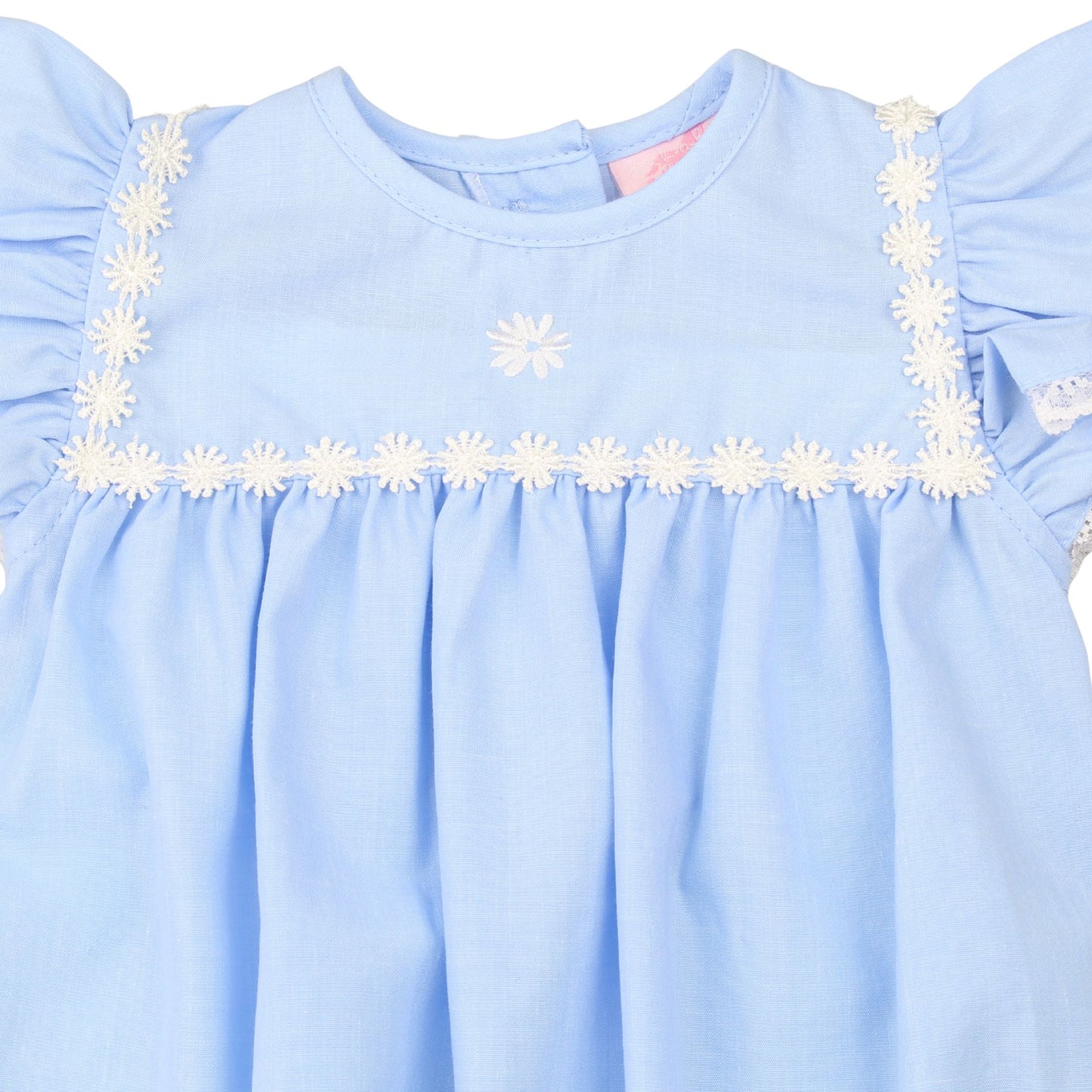 Baby Girls Blue Romper with Lace Trim