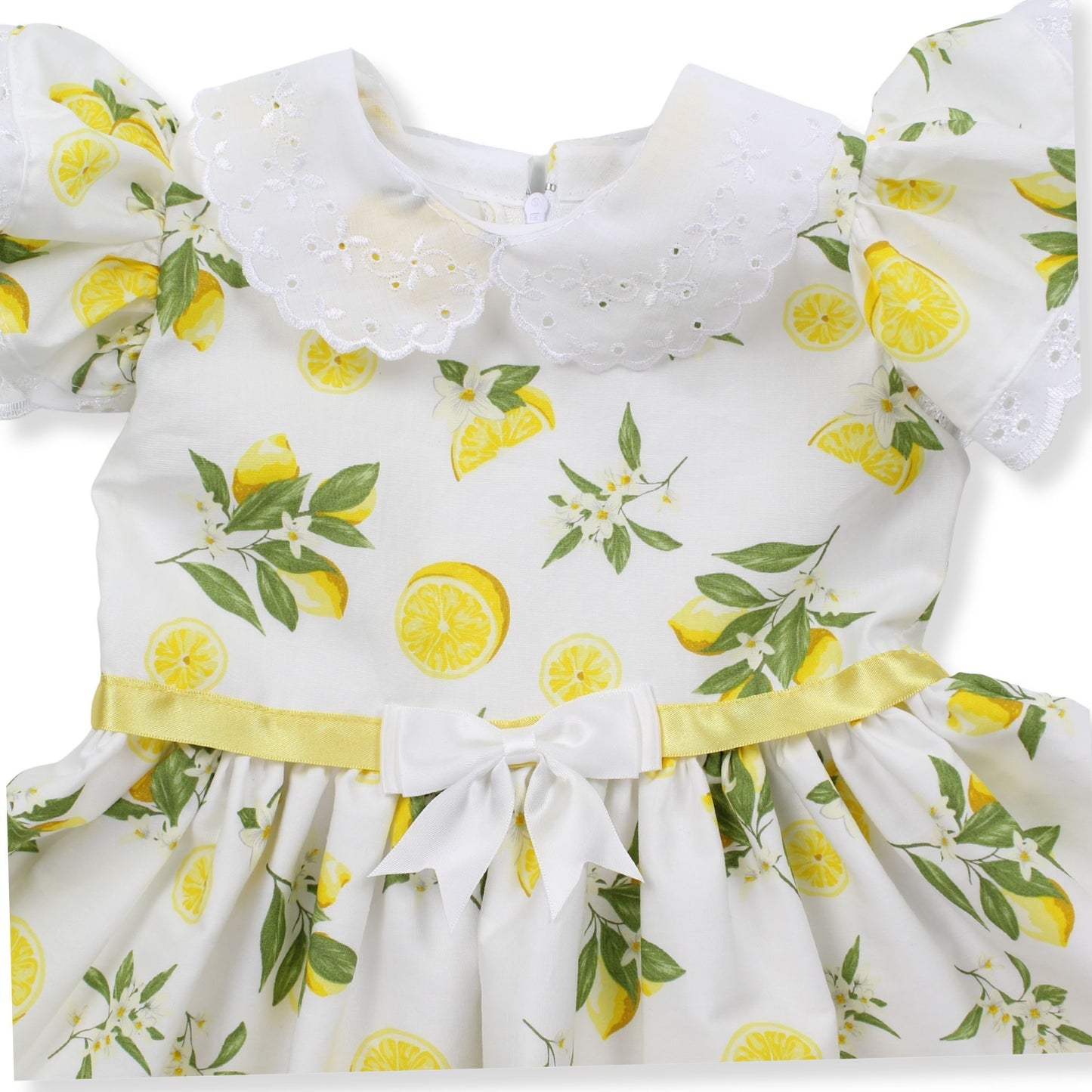 Baby Girls Lemon Print Summer Dress with Lace Collar