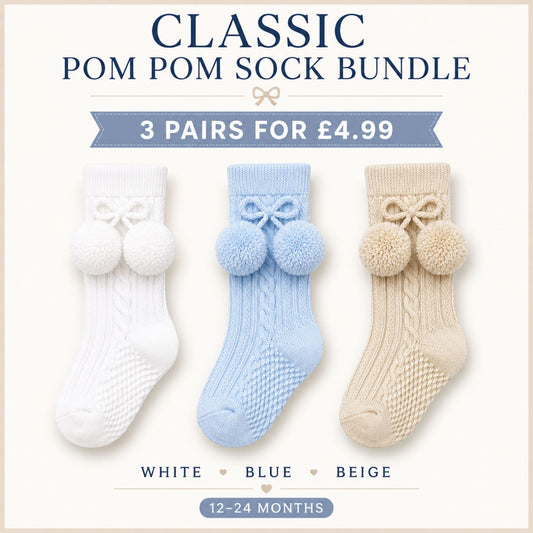 Classic Boys Pom Pom Sock Bundle - 3 Pairs for £4.99 (12-24 Months)