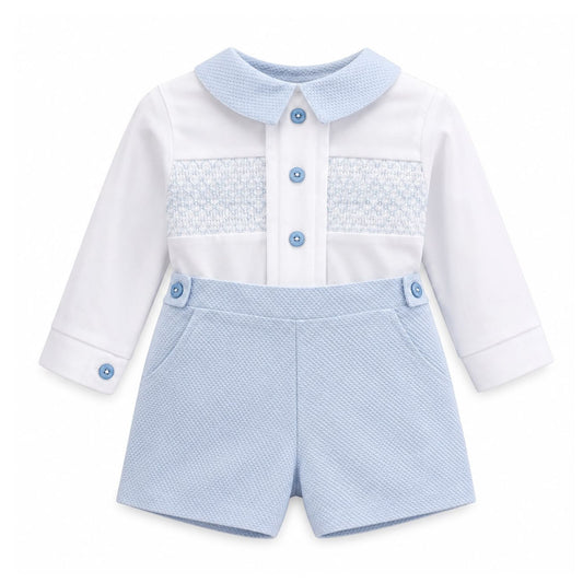 Kleo Kids Baby Boys Blue Smocked Shirt & Shorts Outfit