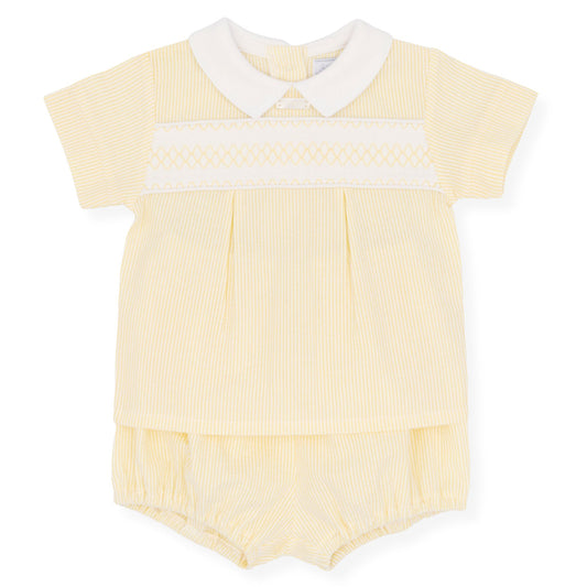 Amore Baby Boys Lemon Yellow Set – 2-Piece Smocked Top & Shorts (0–24 Months)