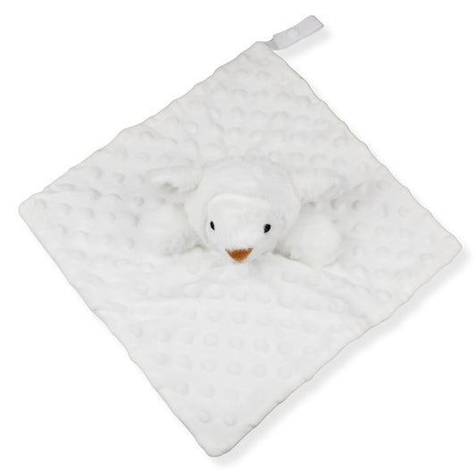 White plush lamb toy on a white background