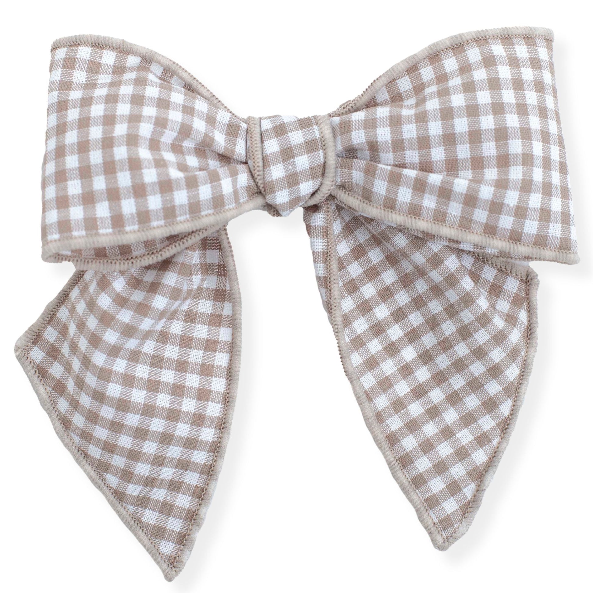 Brown and white checkered bow on a white background