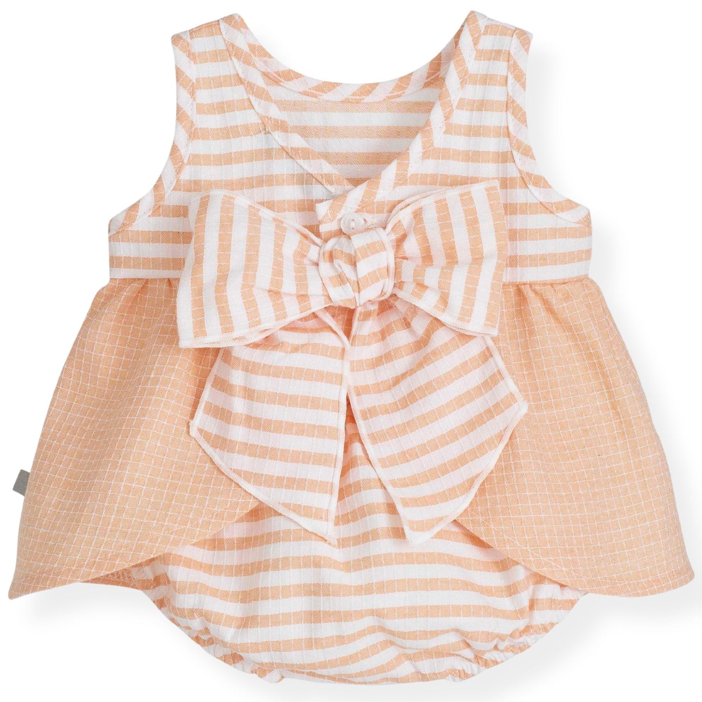 Striped dress with a large bow on a white background