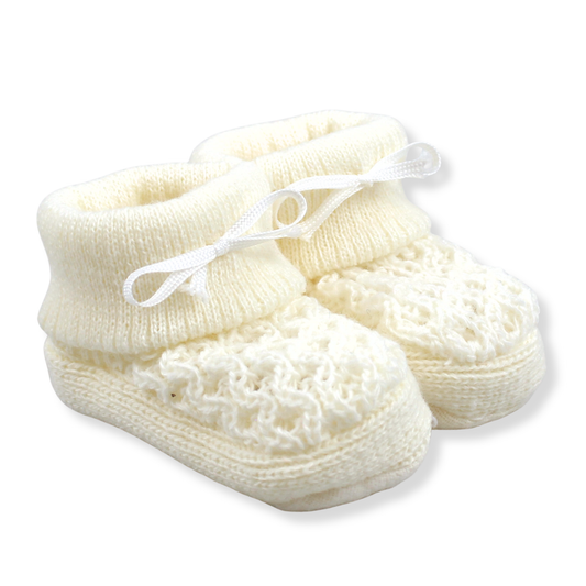 Baby cream knitted booties