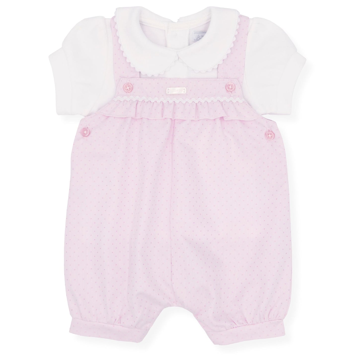 Pink checkered baby romper with white shirt on a white background