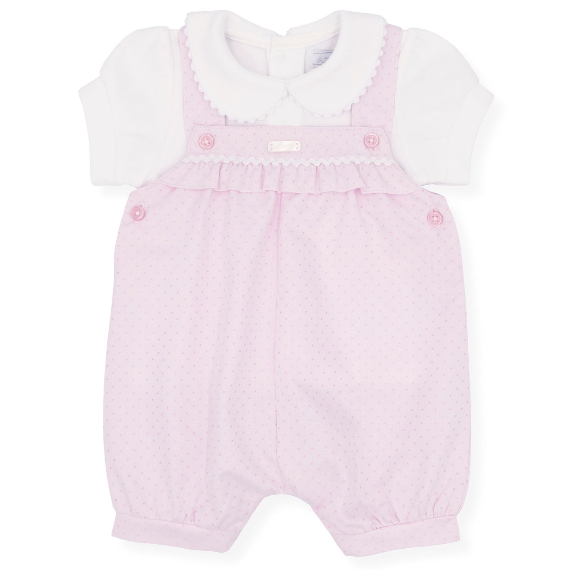 Pink checkered baby romper with white shirt on a white background