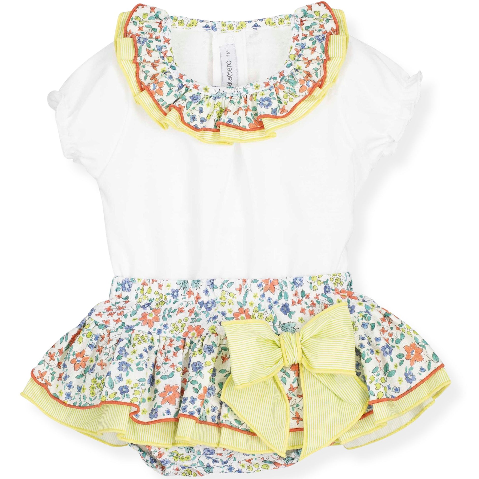 Baby Girls Shirt And Skirt Set With Floral Pattern