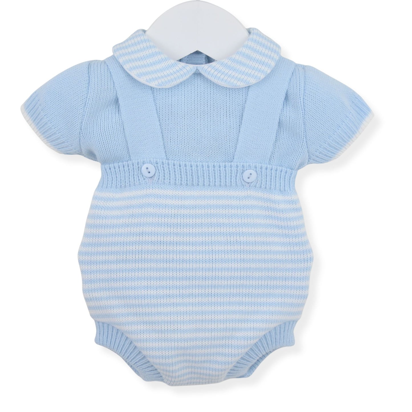 Pex Baby Boys Blue Knitted Two Piece Outfit with Peter Pan Collar – Made in Portugal