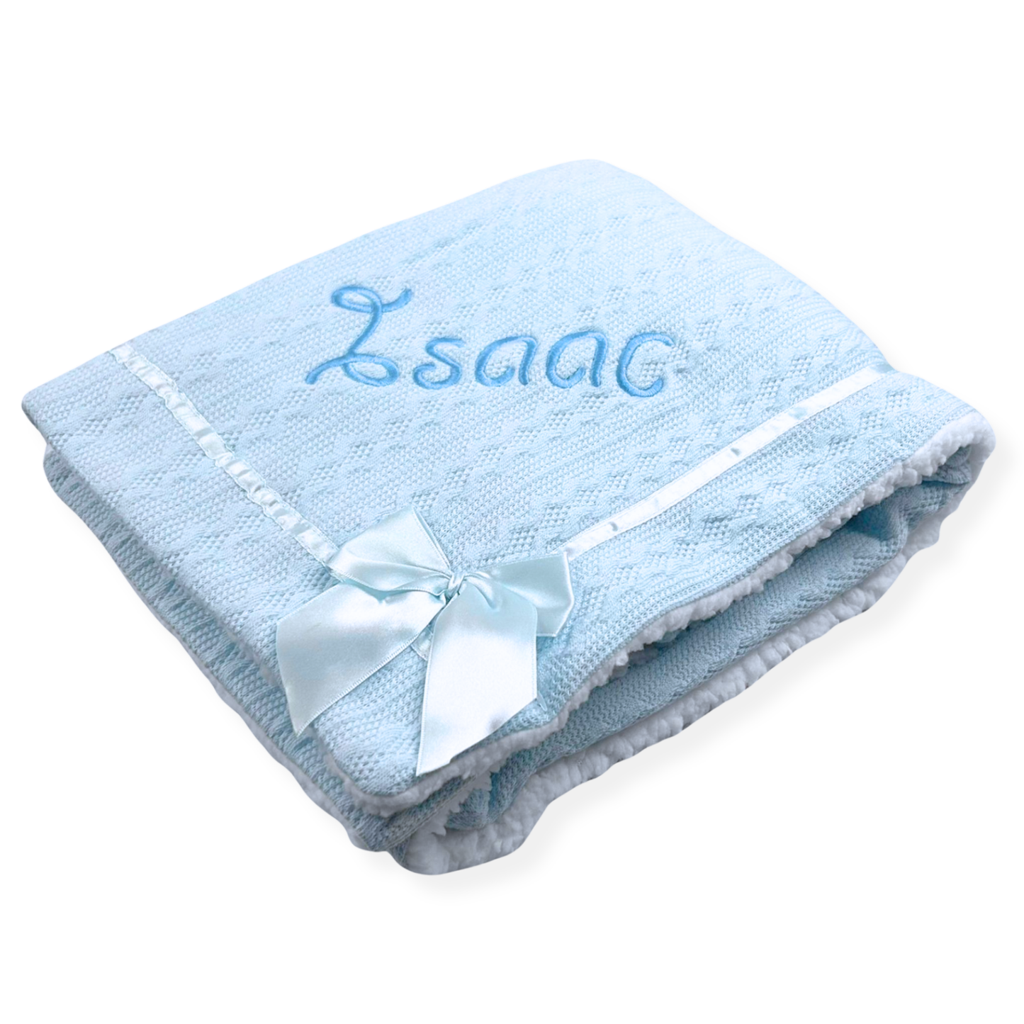 blue knitted baby blue blanket