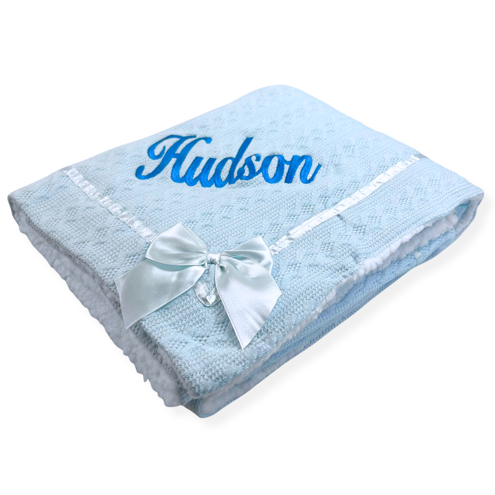 blue knitted baby blue blanket