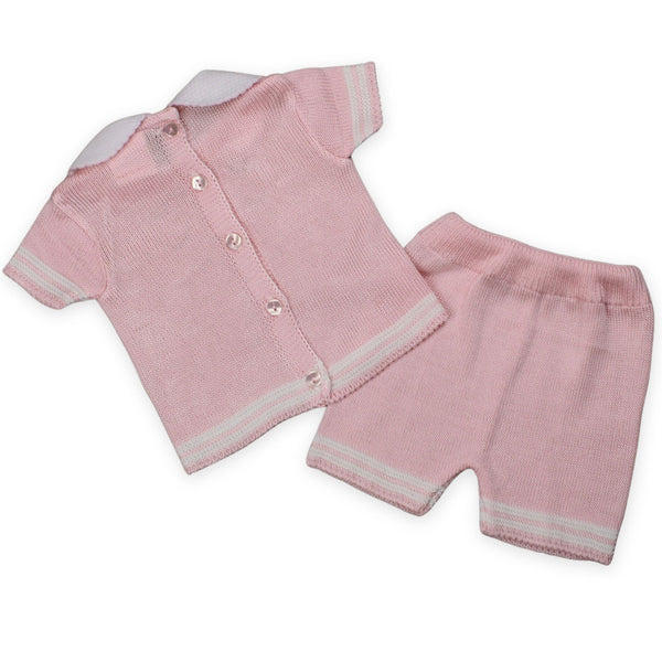 baby girls knitted two piece outfit shorts and top pink