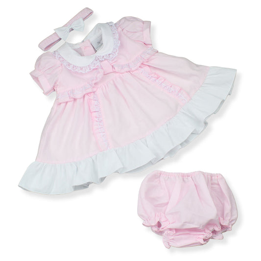 Baby Girl Pink Dress with Lace Collar, Headband & Knickers