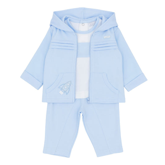 3-Piece Baby Boy Tracksuit Set – Light Blue Rocket Design-Amore
